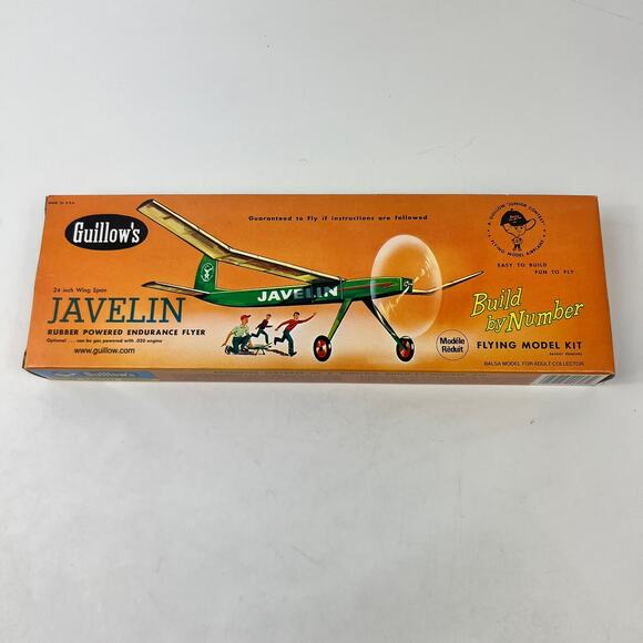 Guillow’s Javelin Flying Model Kit 24" Balsa Wood Rubber Powered #4201 Vintage - Picture 1 of 8